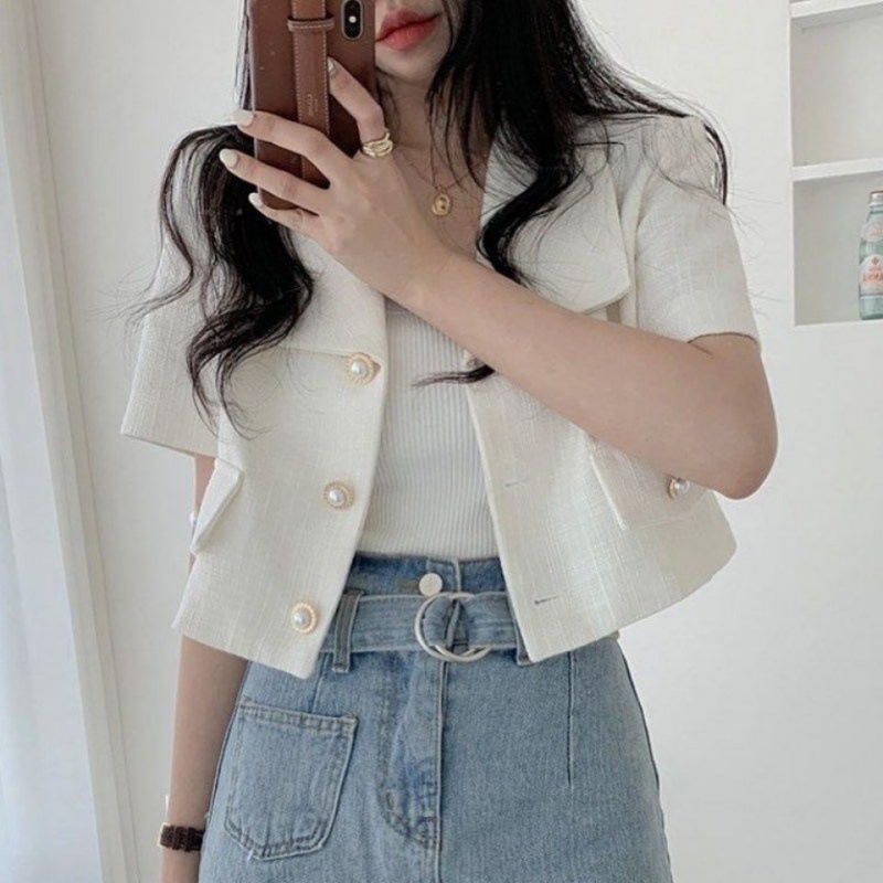 Chaqueta de traje de viento de fragancia pequeña mujer corta 2024 primavera y verano nuevo estilo coreano suelto casual traje pequeño de manga corta image 3