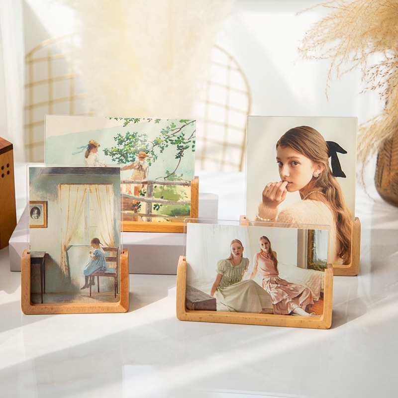 U-shaped solid wood photo frame stand 6 7 8 10-inch acrylic plate modern wood photo frame base photo stand
