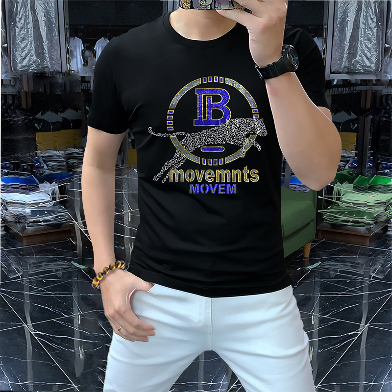 2023 Summer New Men's Short-sleeved T-shirt Round Neck Printed Men's Top T-shirt Hot Drilling Thin Spot Quick Hair 2023 Summer New Men's Short-sleeved T-shirt Round Neck Printed Men's Top T-shirt Hot Drilling Thin Spot Quick Hair