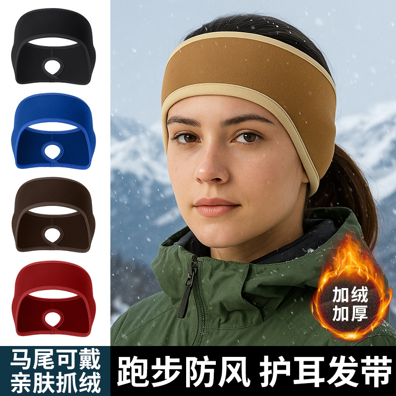 Fleece Sports Headband for Winter Running, Ear Protection, Warm Ear Covers, Ponytail-Friendly, Women's Forehead Protection, Windproof Headband