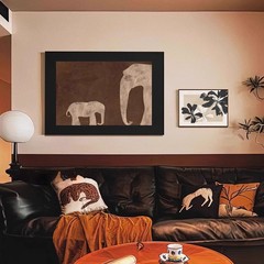中古风卧室床头装饰画美拉德民宿挂画餐边柜复古艺术横版壁画摆画