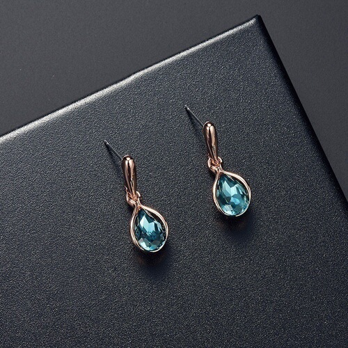Foreign trade cross-border wish fashion women's blue green drop-shaped necklace earrings set decoration jewelry wholesale