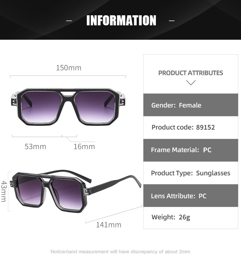 Lunettes de soleil unisexe carrées avec protection uv et clous_voghion.com