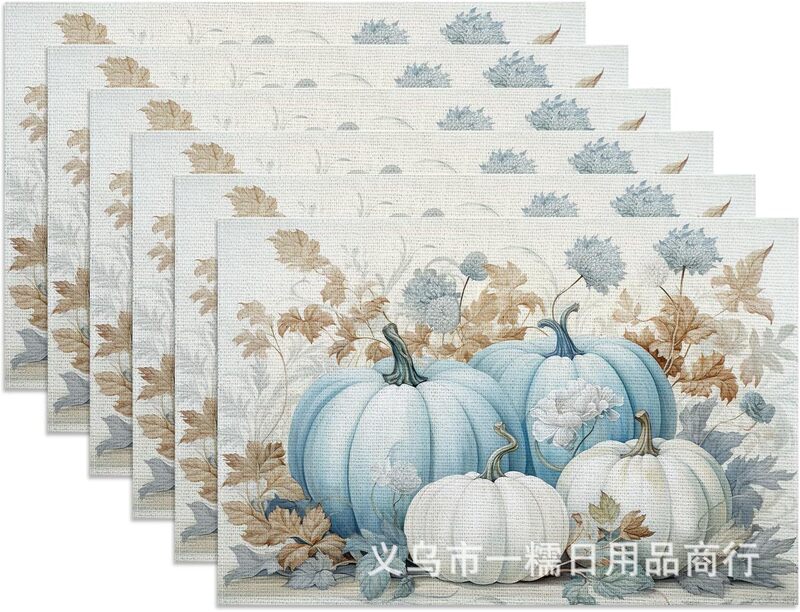 国境を越えたtemuが爆発した秋の収穫シーズンの感謝祭カボチャ亜麻プリントの食事マットレストランの断熱マットの家庭装飾|undefined