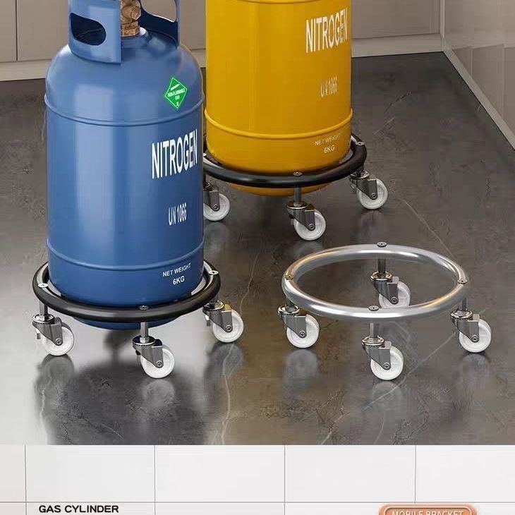 Base de tanque de gas doméstico de gas de freno portador móvil de rueda universal gas licuado de cocina estante de almacenamiento bandeja de soporte