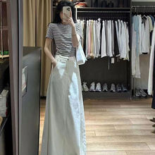 2024春夏新款气质高级感显瘦休闲条纹T恤白色半身裙A字裙两件套女