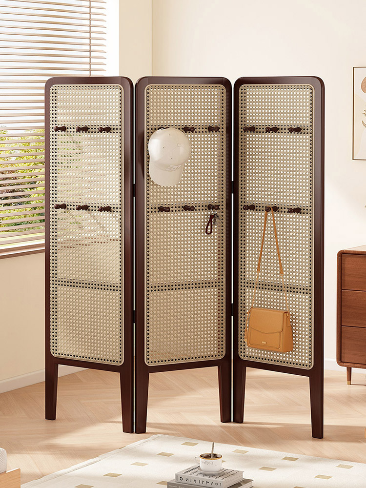 ✅ Movable Screen Partition for Bedroom, Song Dynasty Aesthetic Rattan Folding Screen, Home Background Wall, Tea Room, Entrance Hall Folding Screen