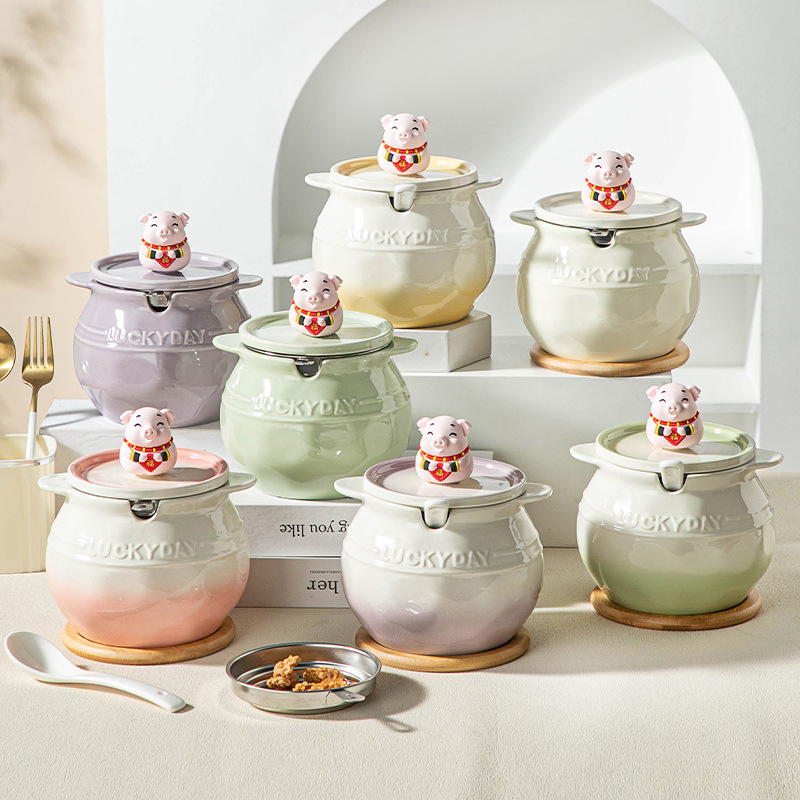 高品質セラミックラード缶キッチン高温耐性蓋付きオイルスパイシースパイス缶家庭用蜂蜜缶保存缶