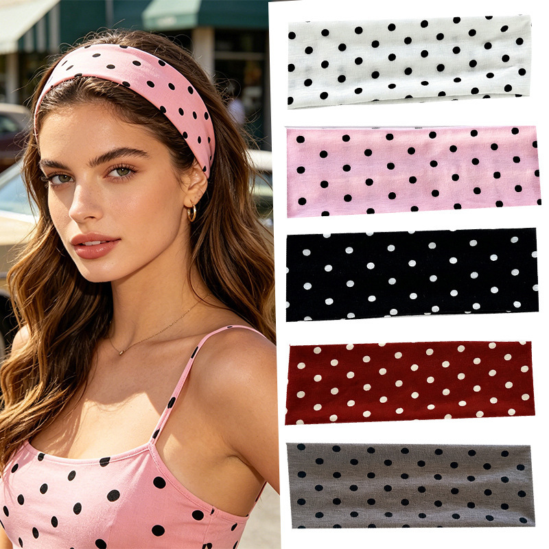 Cross-border polka dot yoga elastic headband, fashionable dotted makeup headband, hair accessory, sports and fitness sweat-absorbing headband