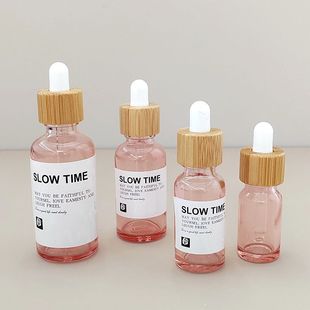 Pink Glass Bamboo Cap Dropper Bottle Essential Oil Dispensing Bottle High-grade Dark Cosmetic Essence Small Empty Bottle