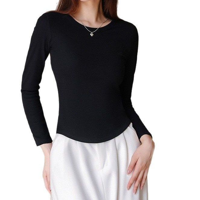 Camisa de fondo delgada para mujer otoño e invierno diseño irregular sentido de la camisa pequeña de estilo occidental terciopelo alemán cálido interior con camiseta de manga larga