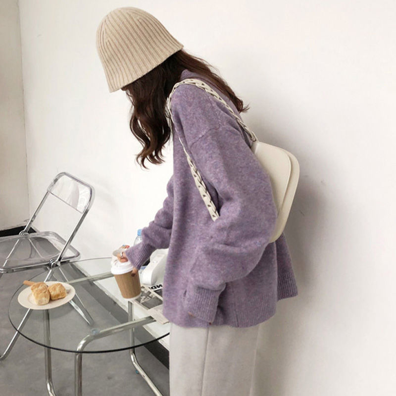 圆领毛衣女秋冬季2025新款宽松复古慵懒风色套头软糯加厚针织衫|undefined