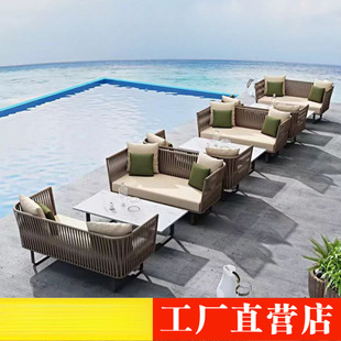 Outdoor Sofa Courtyard Terrace Balcony Club Leisure Living Room Combination Rattan Outdoor Rattan Chair Rattan Sofa Internet Celebrity