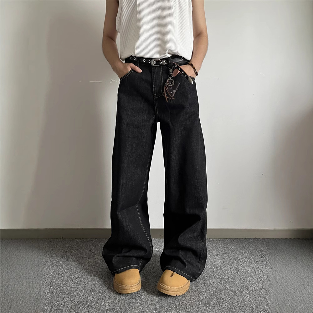 New American Retro Cleanfit Wide-Leg Jeans for Men and Women, Loose Straight Pants, Simple Casual Floor-Length Pants