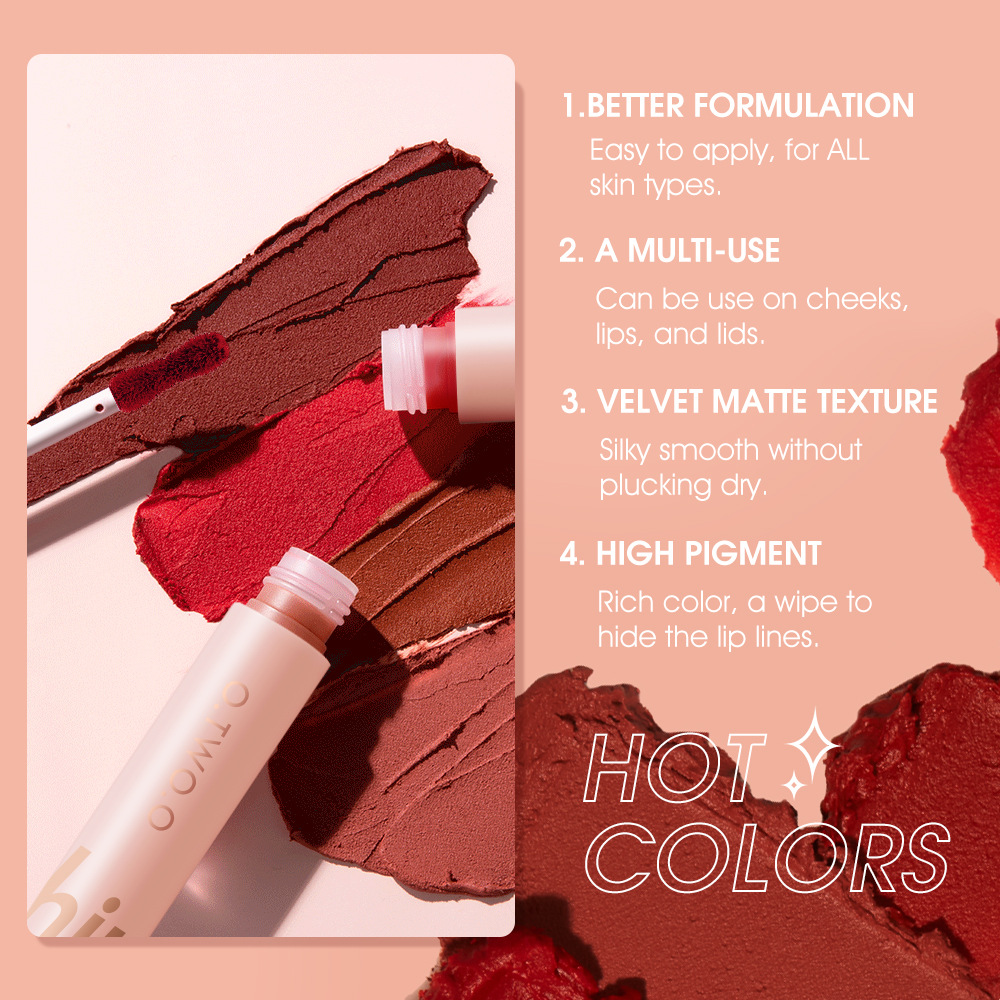 O.TWO. O soft cotton mist first love lip mud powder Blusher eye shadow can be used three times, velvet does not touch the cup and does not fade
