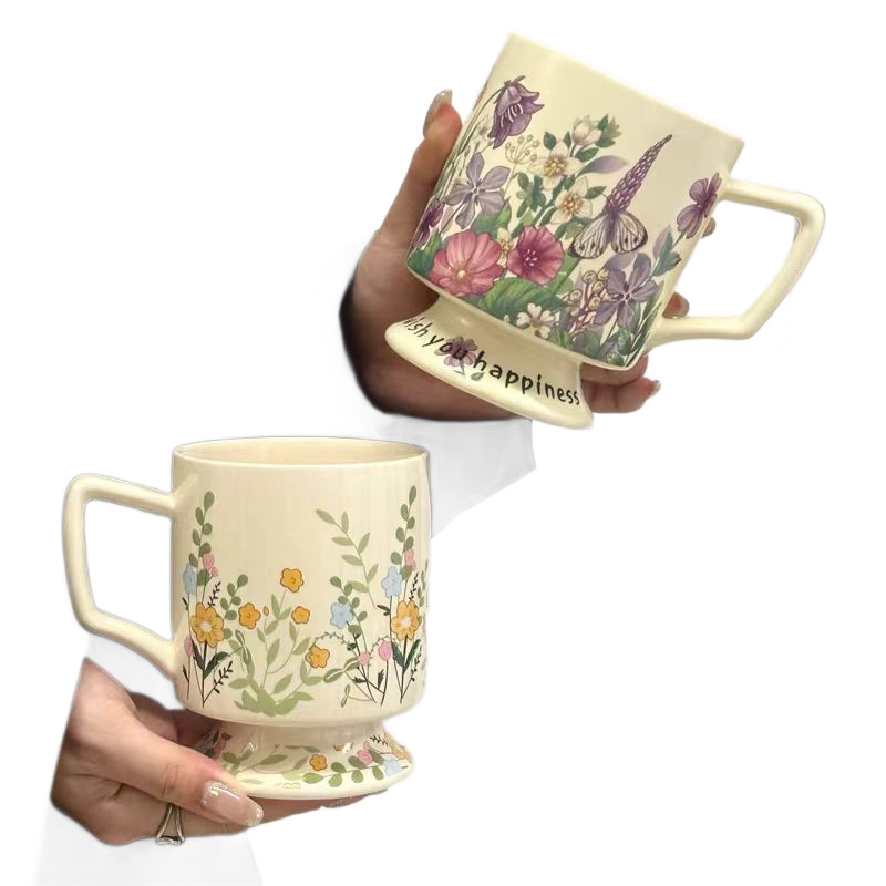 Vintage Floral Ceramic Mug Large Capacity Coffee Cup For Home_voghion.com