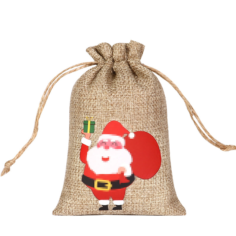 2024 nueva bolsa de arpillera de Navidad regalo de caramelo de Navidad bolsa de tela pequeña cordón de Navidad joyería de arpillera bolsa de embalaje