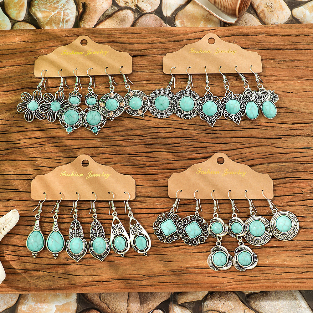 Juego de pendientes de estilo bohemio, muy vendido en el extranjero, pendientes de estilo antiguo populares en Europa y América, fabricante de joyería de Amazon al por mayor