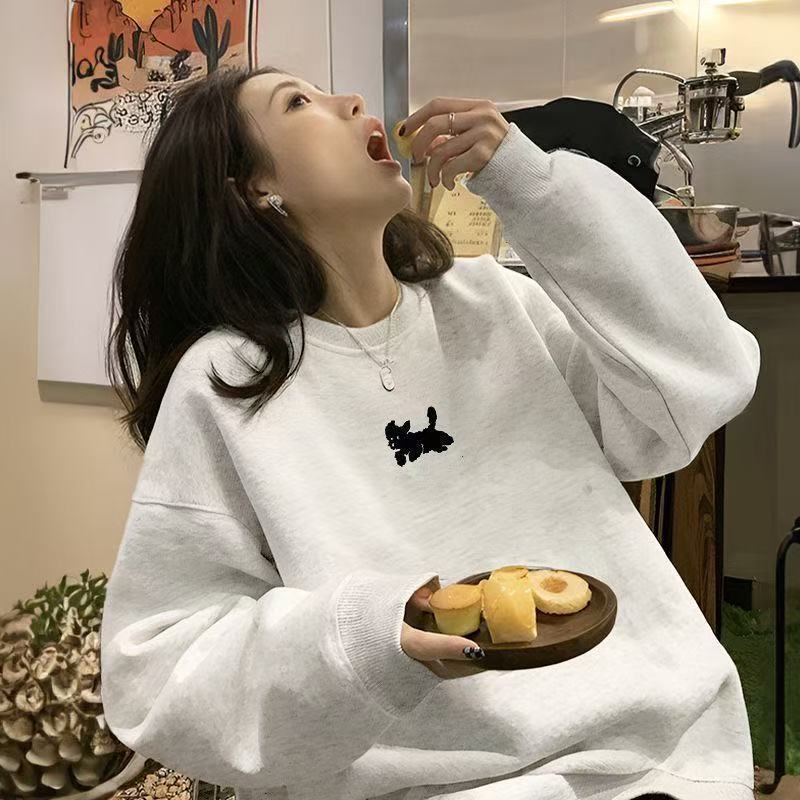 美式复古高街潮牌圆领卫衣女春秋oversize宽松慵懒薄款外套|undefined