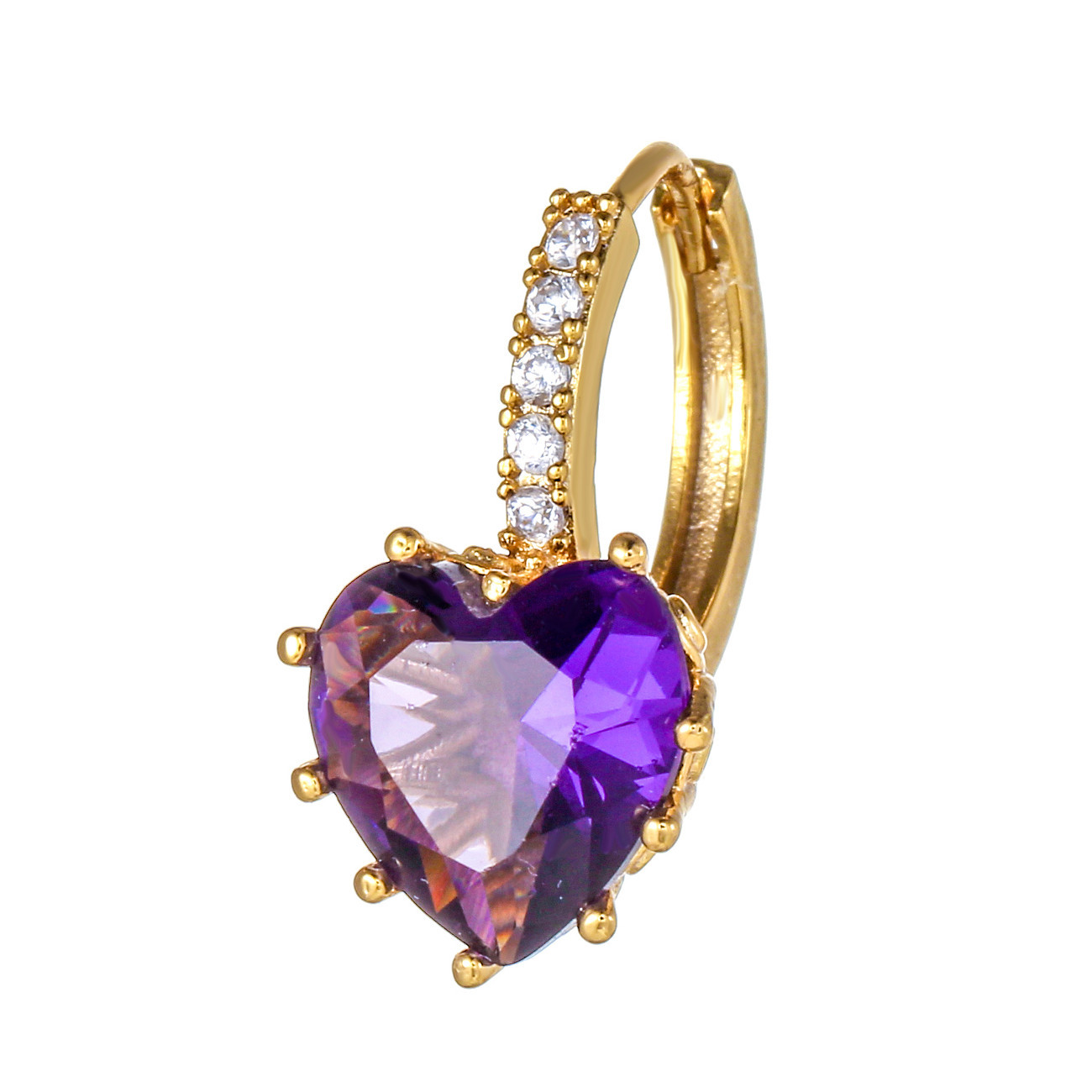 Korean heart color zircon 18K gold color-preserving electroplating copper earrings