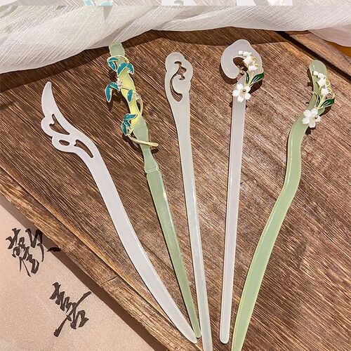White magnolia hairpin, ancient style high-end hairpin, new Chinese style Hanfu cheongsam, imitation jade step shake hairpin headgear