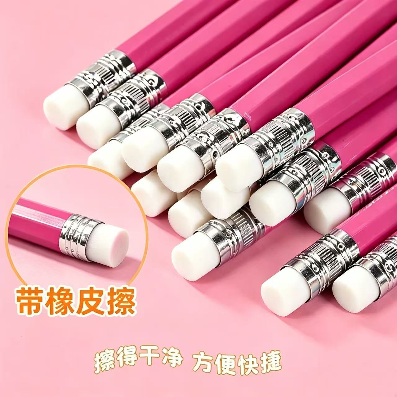 Lápices redondos y cuadrados de colores, artículos de papelería para estudiantes, lápices HB, venta directa del fabricante, lápices con gomas de borrar en la punta.