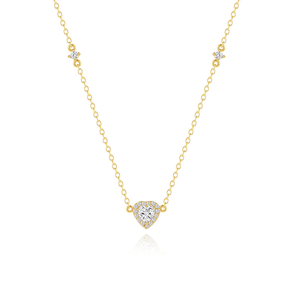 Plating Design 925 Sterling Silver Heart Shape Zircon 925 Sterling Silver Cable Chain Pendant Necklace