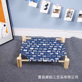 方形木质宠物行军床家用四季通用猫狗窝可拆洗木质四角猫床