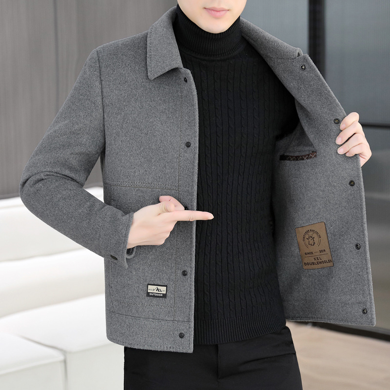Woolen Outwear Men's Short Double-Sided Nylon Outwear 2025 Autumn and Winter New Men's Thickeneded Cashmere Woolen Outwear Woolen Outwear Men's Short Double-Sided Nylon Outwear 2025 Autumn and Winter New Men's Thickeneded Cashmere Woolen Outwear