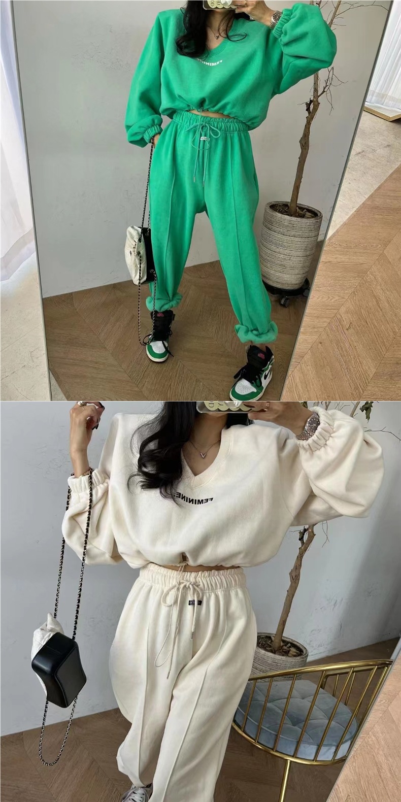 ActiveGo Korean Style Fleece-Lined Thickened Casual Sports Suit For Women, Autumn And Winter New Fashion Letter Two-Piece Set_desvips.com