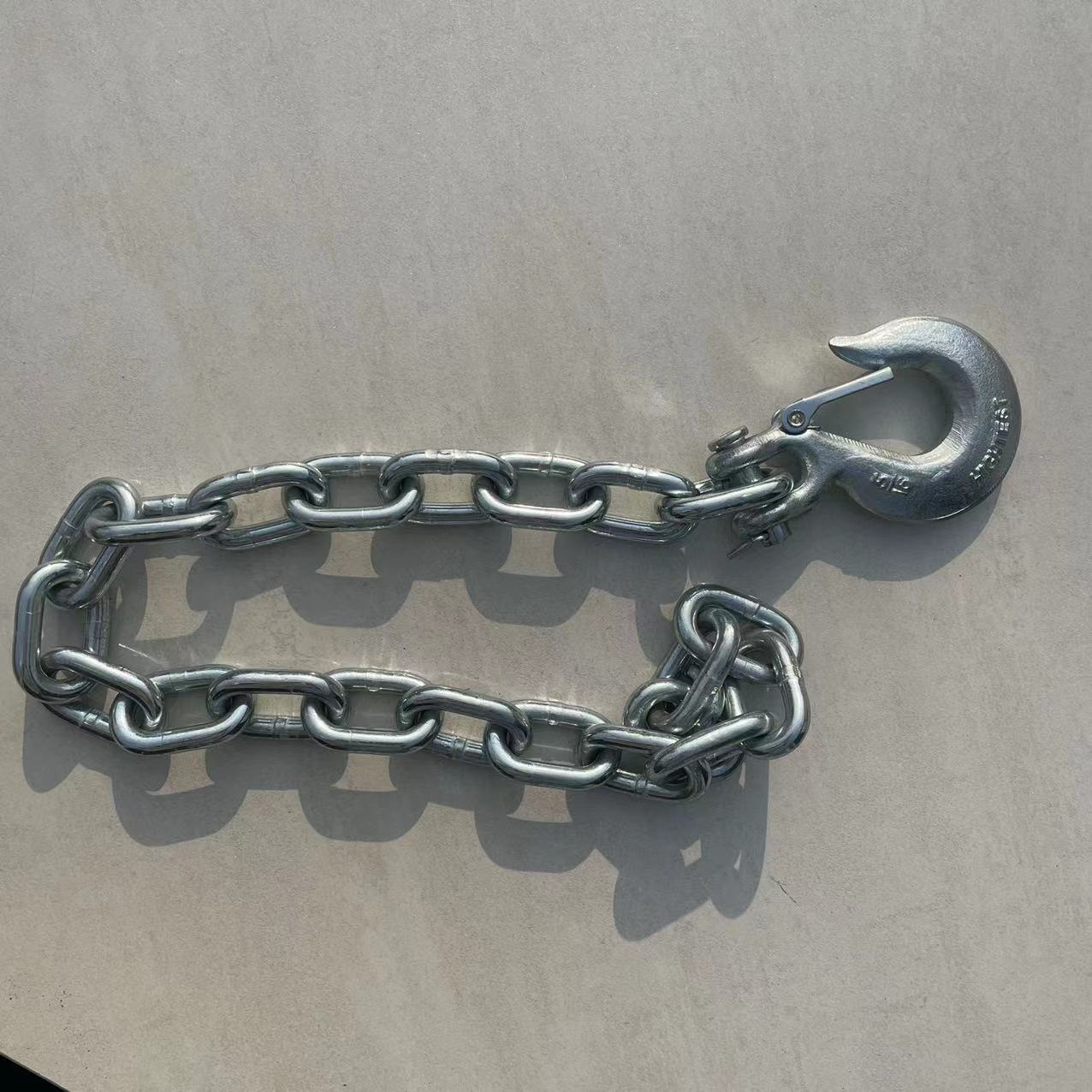 30级美标链条5/16×35“一端带羊角滑钩拖车安全链镀白锌活页夹链