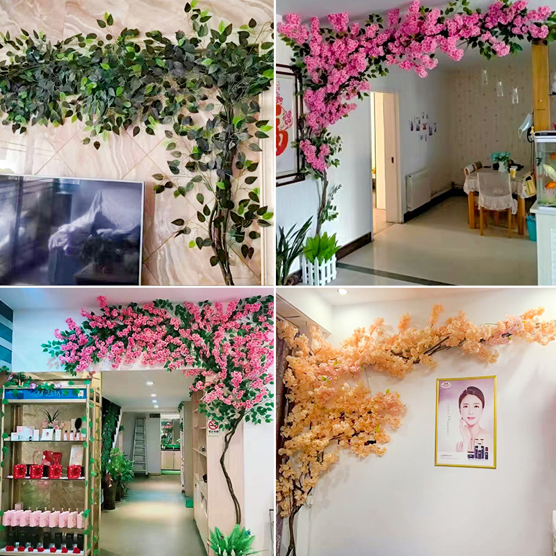 树藤枯藤彷真绿植藤条藤蔓室内阳台管道装饰葡萄叶子墙面挂壁假花