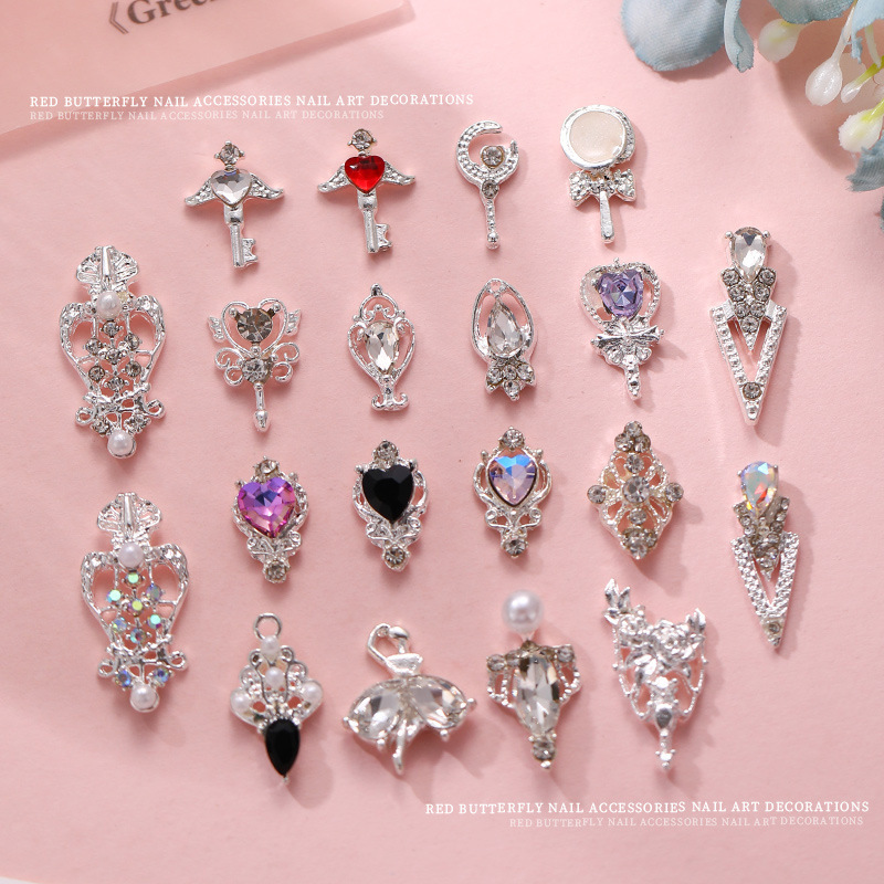 Beautiful Girl Silver Series Nail Art Ballet Girl Lollipop Heart Magic Wand Diamond-Encrusted 3D Nail Decorations