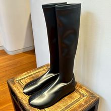 法式复古圆头套筒弹力瘦瘦靴秋冬新款平底骑士靴高筒不过膝长靴女