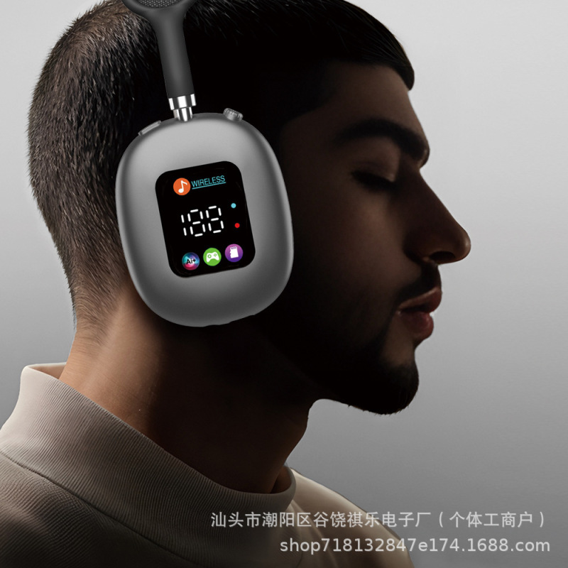 Cross-Border New Model Wireless Over-Ear Bluetooth Headphones Max 600 Private Model Rgb Digital Display Card-Insertable Foldable Manufacturer Approved Cross-Border New Model Wireless Over-Ear Bluetooth Headphones Max 600 Private Model Rgb Digital Display Card-Insertable Foldable Manufacturer Approved
