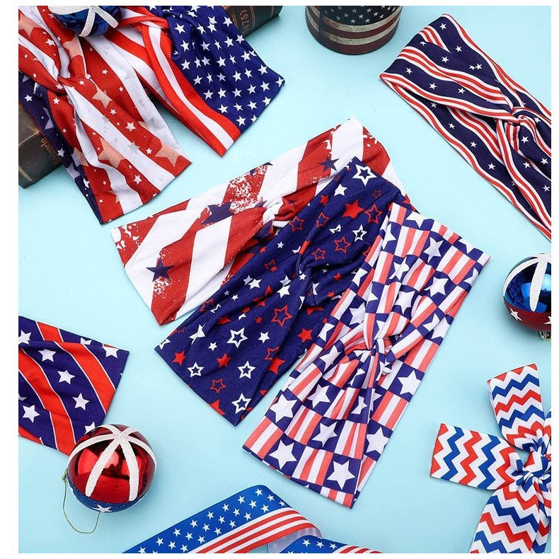 Bandera de EE. UU. Día de la Independencia Estrella Elemento Retro nudo Absorbente Yoga Correr Traje para el cabello Correa para la cabeza