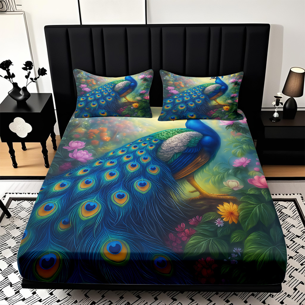 TEMU / JIT transfronterizo pro-skin Peacock serie de patrón de impresión digital de alta definición cama gazonas ropa de cama kit