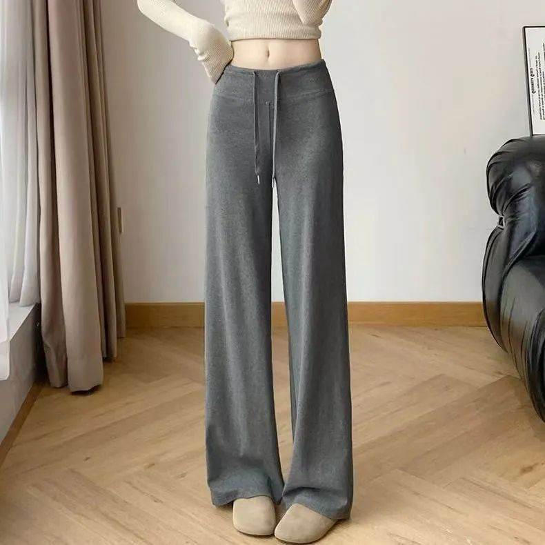 Cross-Border Wholesale High-Waisted Drawstring Wide-Leg Pants Summer Straight-Leg Sports Pants Slim-Fit Yoga Fitness Casual Long Pants Cross-Border Wholesale High-Waisted Drawstring Wide-Leg Pants Summer Straight-Leg Sports Pants Slim-Fit Yoga Fitness Casual Long Pants
