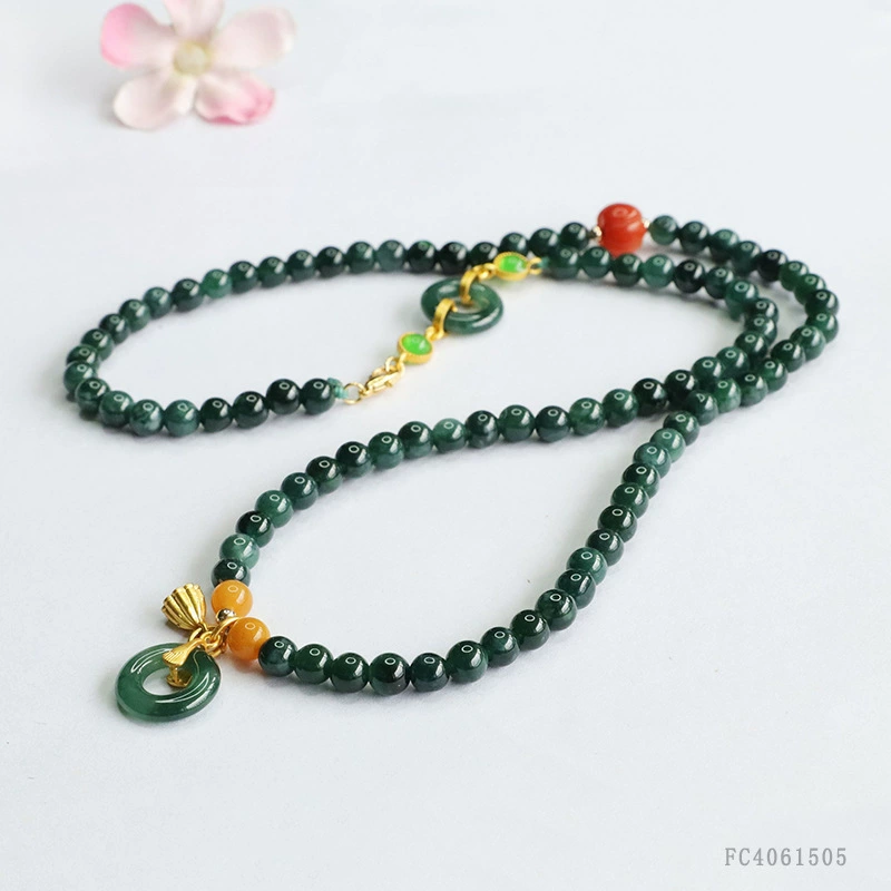 Yiyu Natural A товар Изумрудное ожерелье Голубая вода Нефритовый камень Hanshi Hanfu Cain Женская оптовая продажа FC4061505