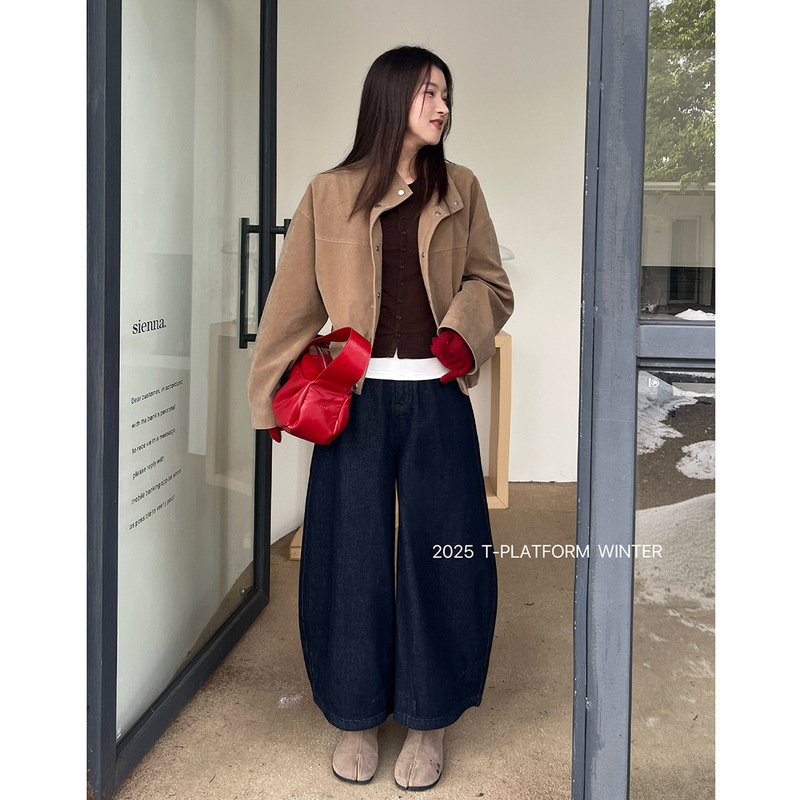 [Zhiyue Collection] Guangzhou Shisanxing Winter Fleece-Lined Jeans Pear-Shaped Slimming Balloon Pants for Petite Figures 93008-1
