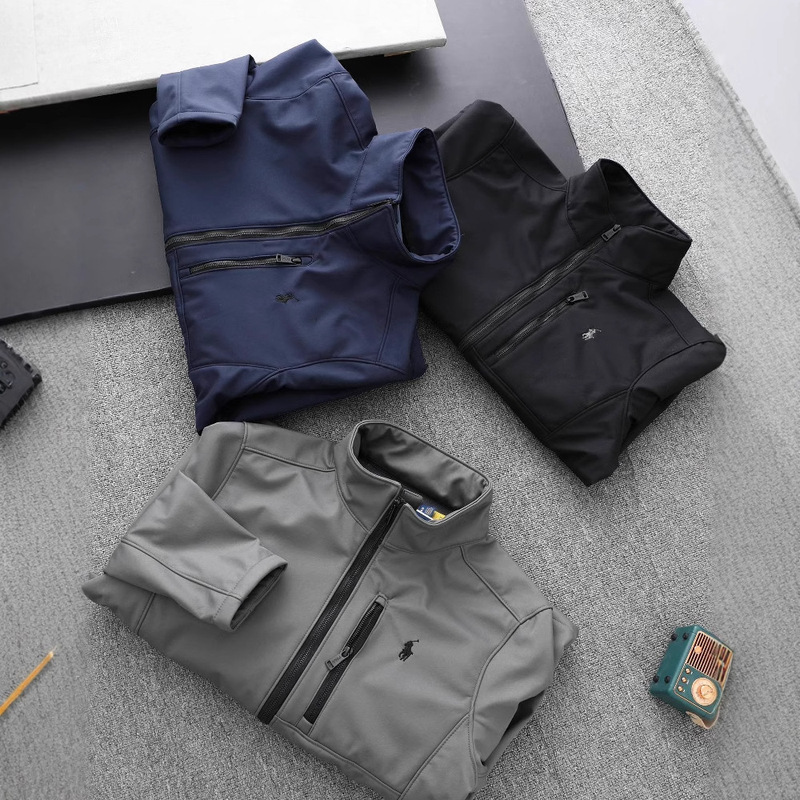 High-Quality Cross-Border Rl Raff Logo Embroidered Half-High Collar Long-Sleeved Casual Jacket Jacket Stand-Up Collar Fleece Soft Shell