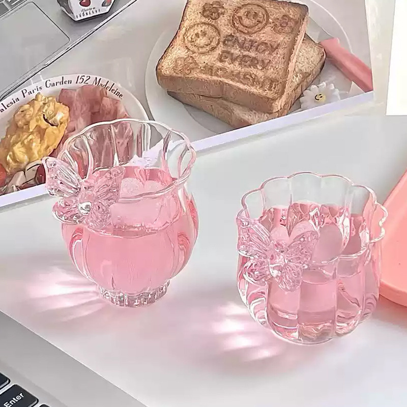 日本式花神カップコレクション手作り水仙蝶カップ耐熱家庭用グラスコーヒーカップクリエイティブカップ|undefined
