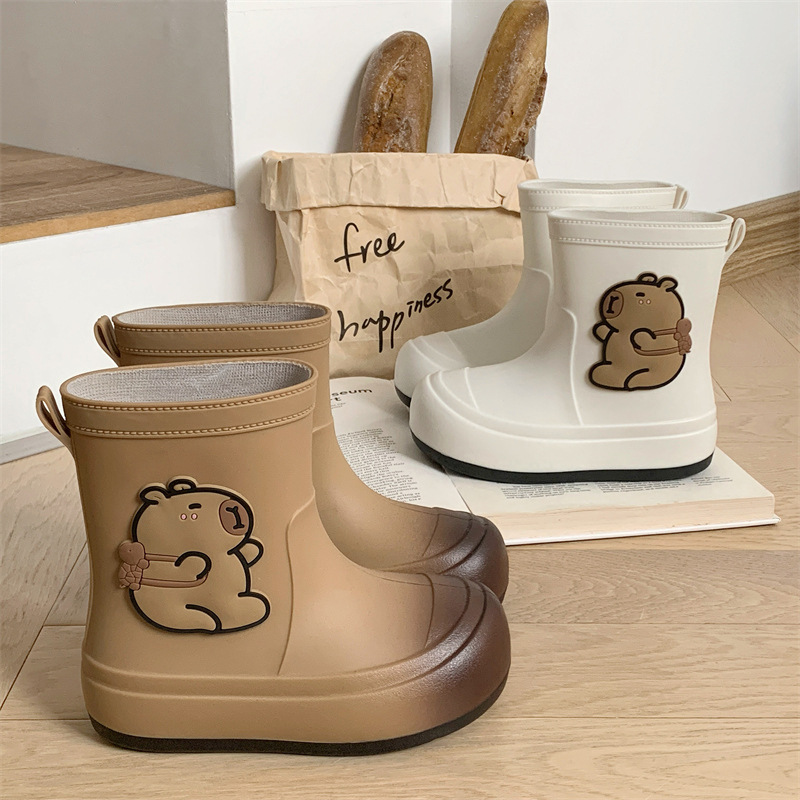 Kapibala Kidsren's Rain Boots Cartoon Cute Boys and Girls Baby Waterproof Rain Boots Medium and Large Kidsren's Non-Slip Rubber Shoes