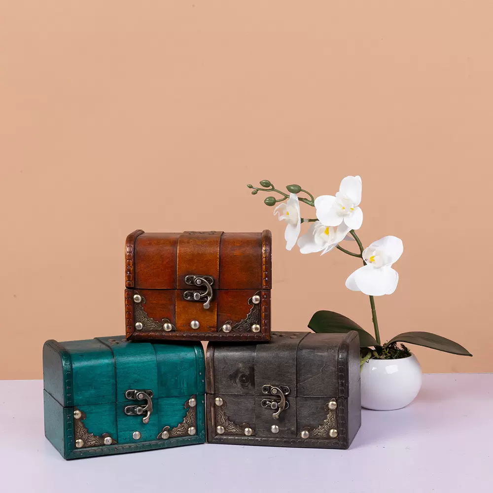 小型复古做旧首饰收纳木盒 影视道具装饰品储物箱项链珠宝收纳盒