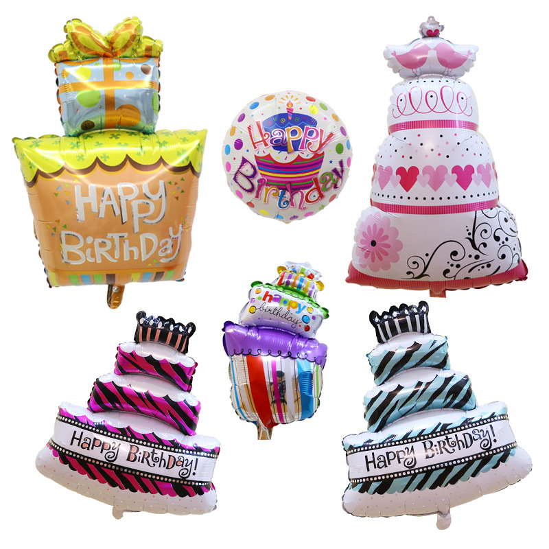 Large Birthday Cake Aluminum Foil Balloons, Children's Birthday Party Wedding Decor, Three-Layer Cake Aluminum Foil Balloons