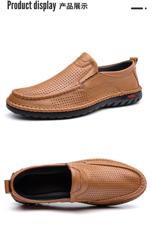 Dép sandal nam da bò thật thoáng khí lỗ rỗng, dép lê mùa hè gót thấp 1-3 cm — nâu, đen chi tiết 23