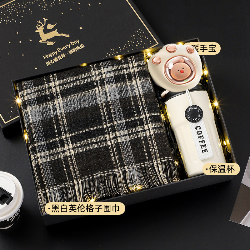 Black and white british plaid scarf❤Yulu has you gift box [package 9]