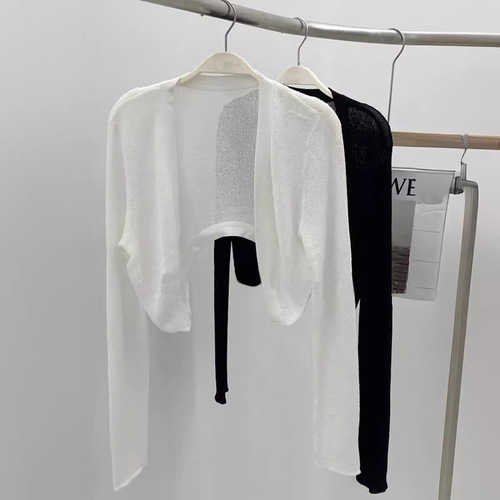 White ice silk knitted cardigan jacket thin small vest women's shawl 2024 summer new exterior sunscreen shirt