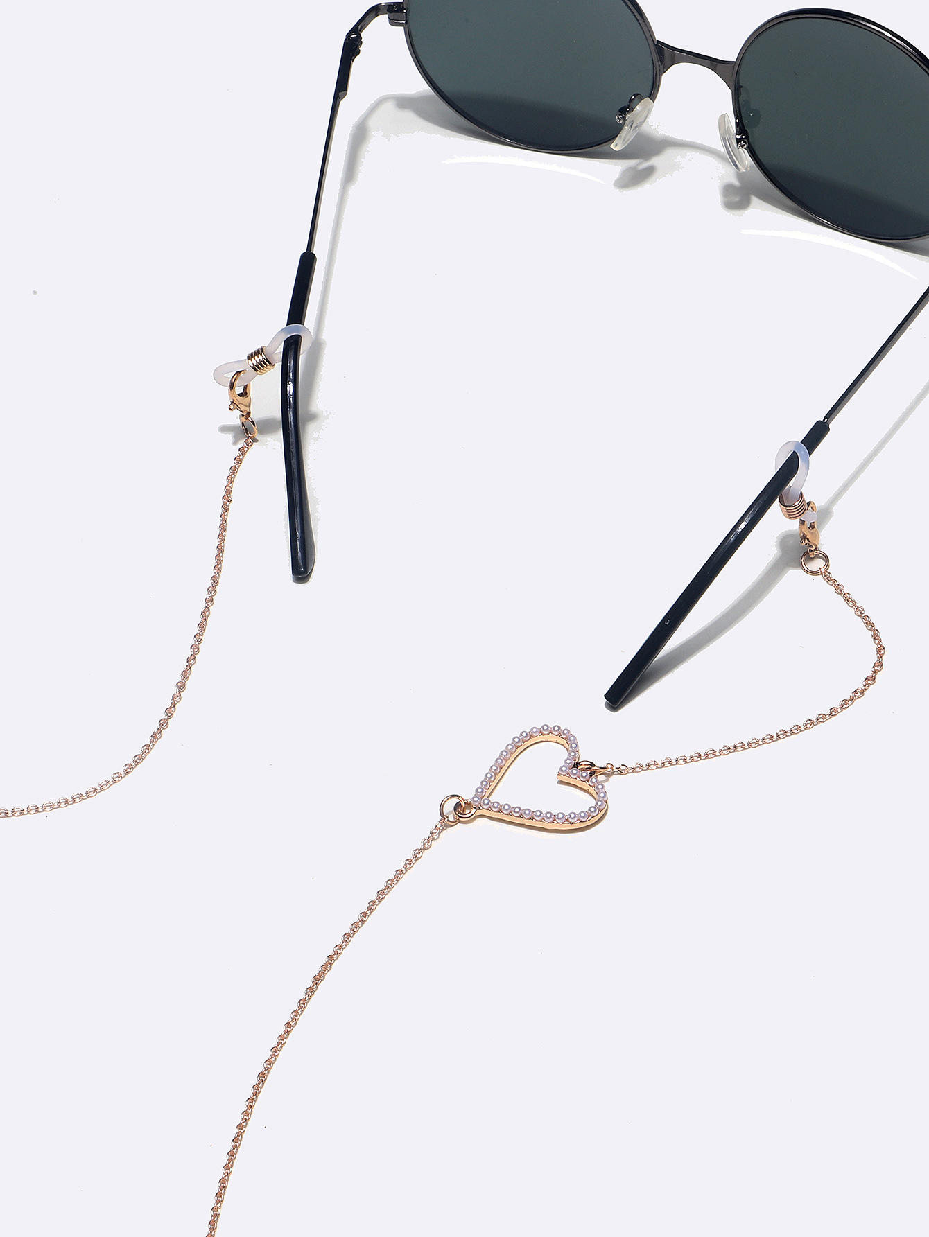 25g Weight Copper Material Two-piece Glasses Chain Peach Heart Pearl Glasses Rope Mask Chain 1