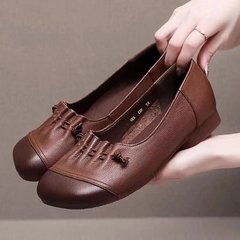 牛筋底フラットシューズ 2025 新しい滑り止めソフトソール快適な女性の靴浅い口のマザーズシューズレトロな大きいサイズの革靴